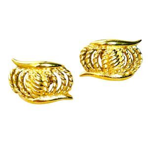 Vintage Trifari Gold Tone Twisty Bars Open Work Pierced Earrings